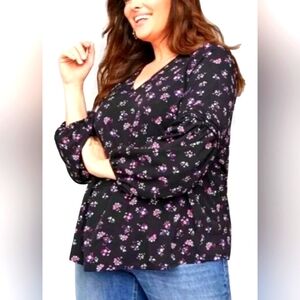 EC Lane Bryant Floral Balloon Sleeve Blouse